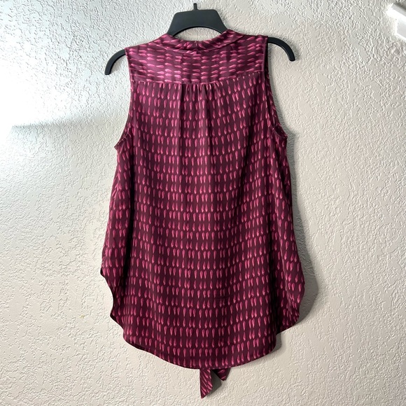 Halogen Pink Magenta Front tie High Low Sleeveless Casual Printed Blouse Tops - Picture 2 of 5